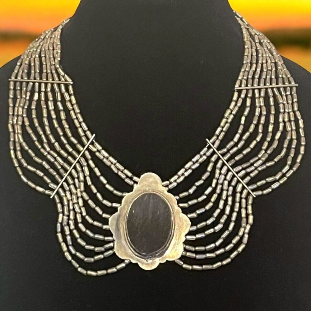 Vintage Massive Multi Stranded Silver Plated Stat… - image 1